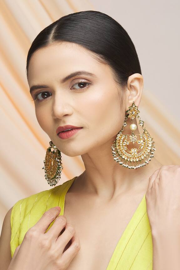 Vivinia Designer Jewellery Kundan Bead Drop Chandbali Earrings 3