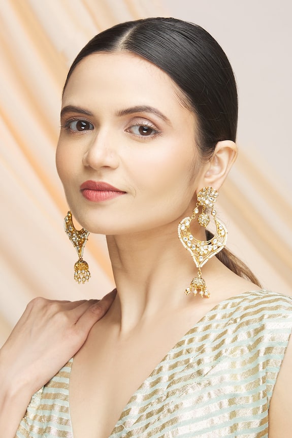 Vivinia Designer Jewellery Polki Kundan Chandbali Earrings 3