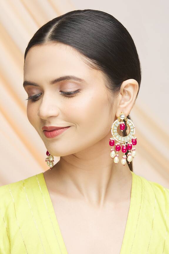 Vivinia Designer Jewellery Kundan Bead Drop Chandbali Earrings 3