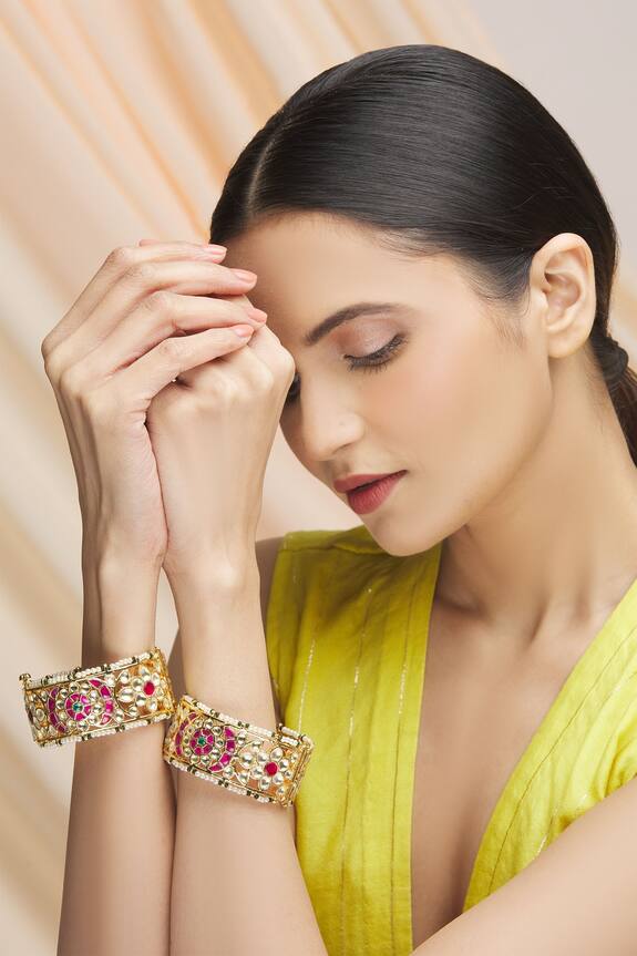 Vivinia Designer Jewellery Polki Kundan Bangles (single Pc) 3