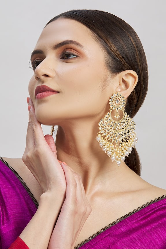 Moh-Maya by Disha Khatri Glass Kundan Studded Chandbali Earrings 0
