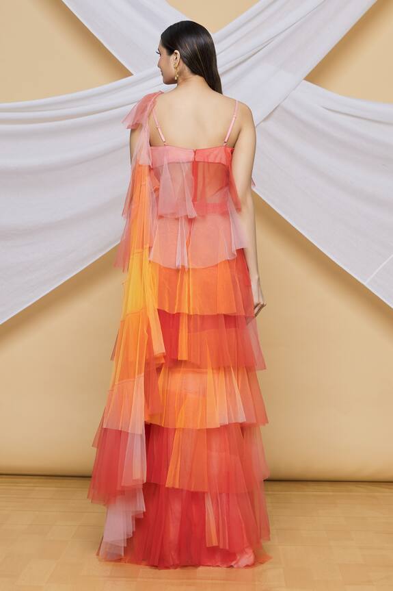 Neeta Lulla Pink Tulle Tiered Saree Gown 2
