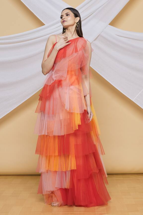Neeta Lulla Pink Tulle Tiered Saree Gown 4