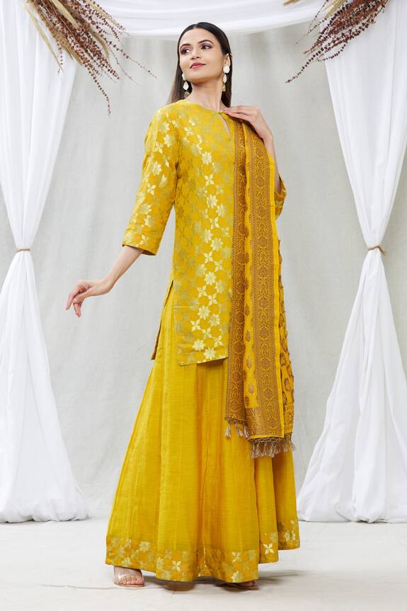 Pinki Sinha Yellow Georgette Handwoven Kurta Sharara Set 3