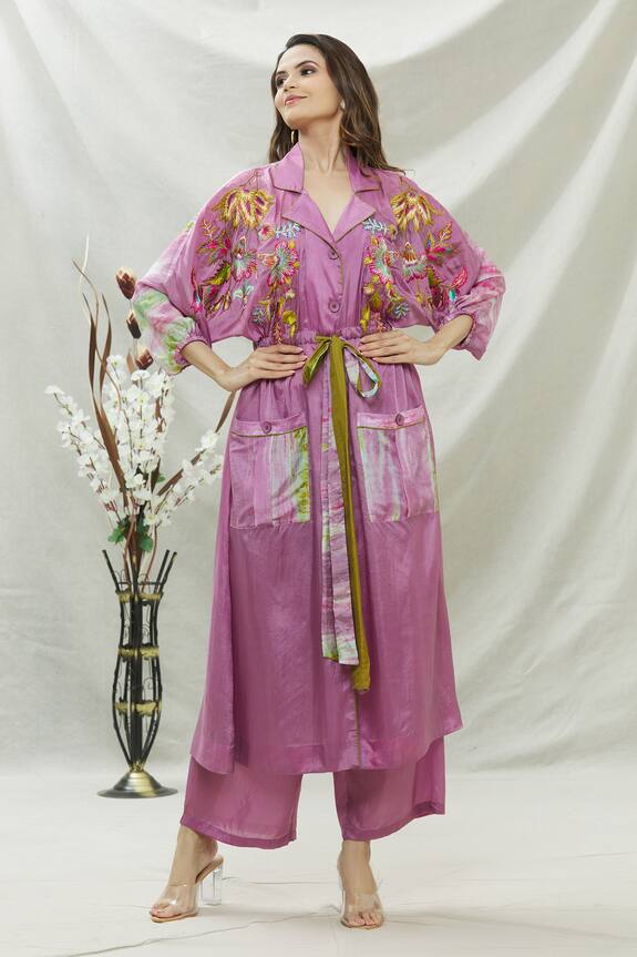 Capisvirleo Purple Habutai Silk Raabi Jacket Style Tunic And Palazzo Set 1