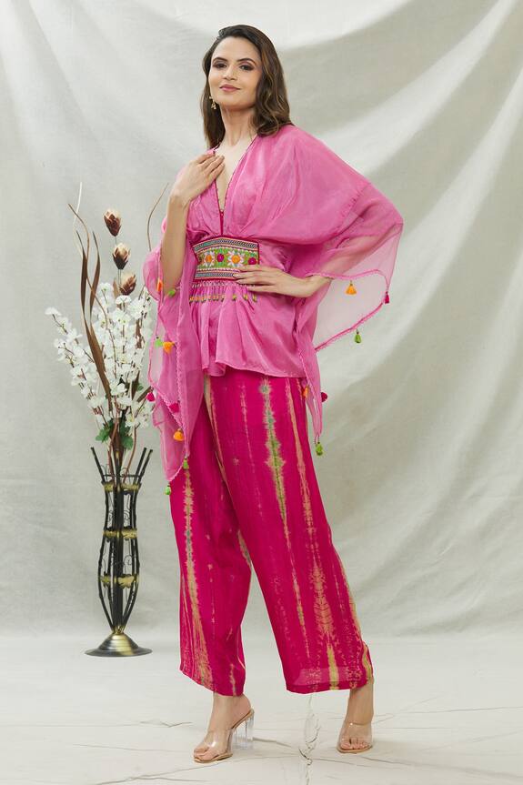 Capisvirleo Pink Habutai Silk Ameen Asymmetric Tunic And Palazzo Set 3