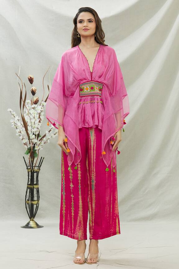 Capisvirleo Pink Habutai Silk Ameen Asymmetric Tunic And Palazzo Set 4