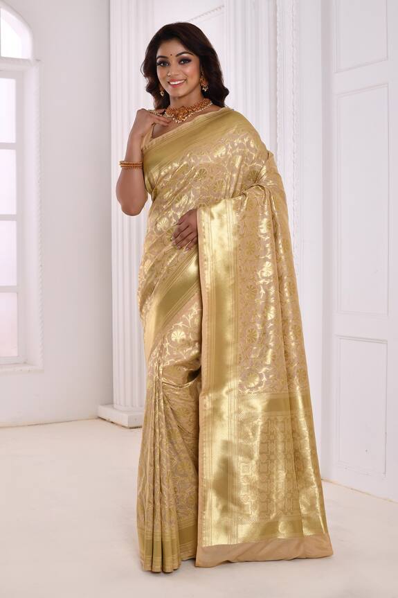 Buy_Nazaakat by Samara Singh_Cream Silk Banarasi Woven Saree_at_Aza_Fashions