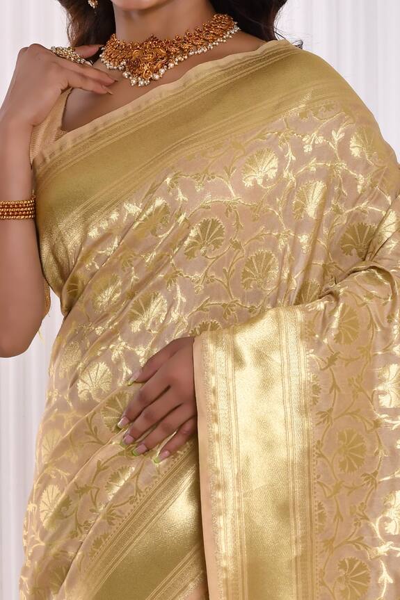 Buy_Nazaakat by Samara Singh_Cream Silk Banarasi Woven Saree_Online_at_Aza_Fashions