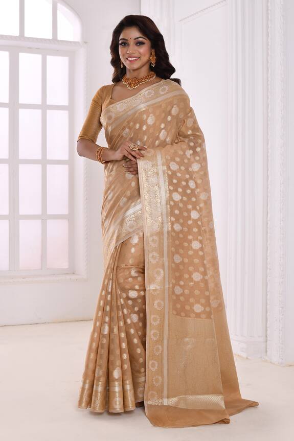 Buy_Nazaakat by Samara Singh_Cream Jute Silk Floral Woven Saree_at_Aza_Fashions