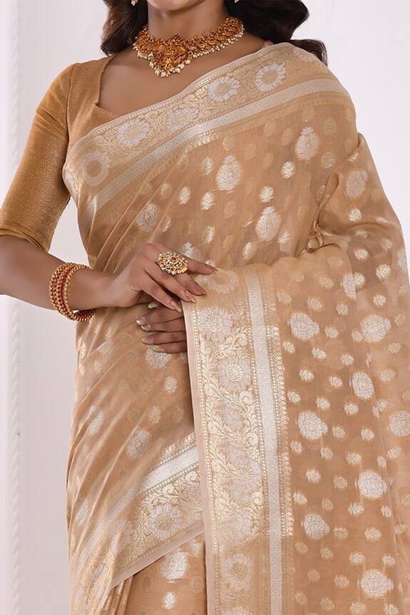 Buy_Nazaakat by Samara Singh_Cream Jute Silk Floral Woven Saree_Online_at_Aza_Fashions