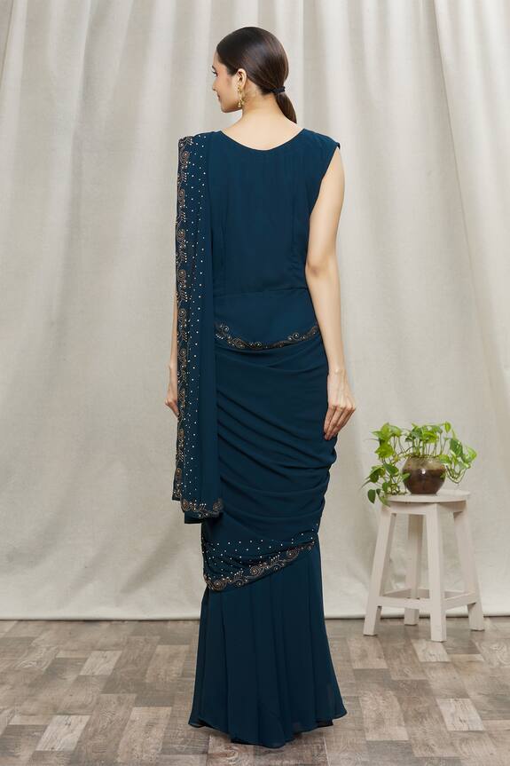Nazaakat by Samara Singh Blue Georgette Embroidered Saree Gown 5