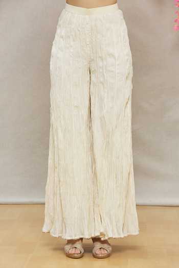 White Floral Kurta Pant Set with Chanderi Shurg