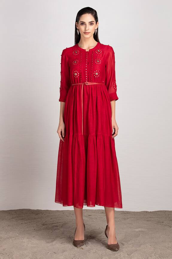 Buy AMPM Chanderi Tiered Dress Online | Aza Fashions