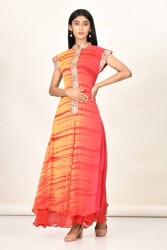 Khwaab by Sanjana Lakhani Orange Tie And Dye Chiffon Kurta 1