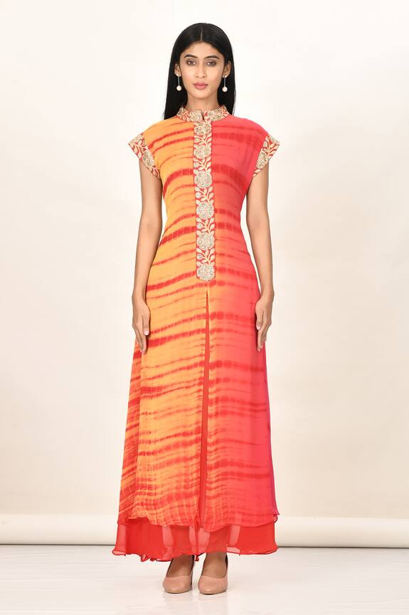 Khwaab by Sanjana Lakhani Orange Tie And Dye Chiffon Kurta 4