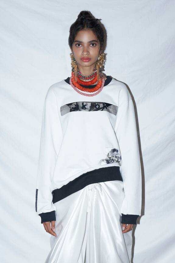 Anamika Khanna White Cotton Jersey Patchwork Sweatshirt 0