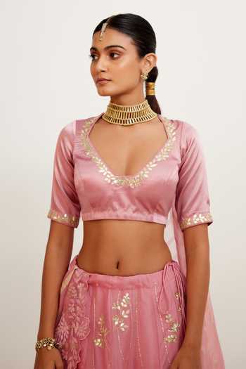 Charming Pink Gotta Patti Work Dress with Gold Embroidery