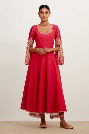 Artisanal Embroidered Dress 100% Cotton Fuchsia 603084 main image 1