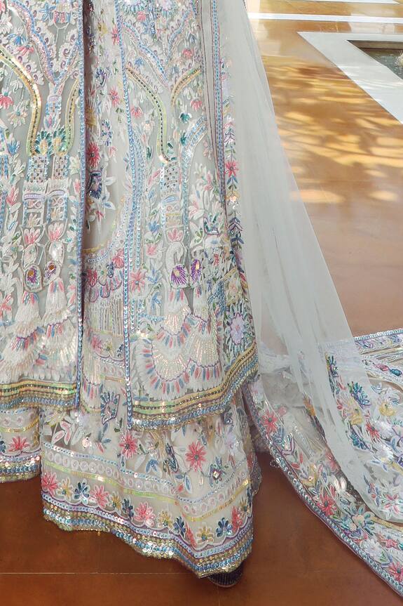 Manish Malhotra White Tulle Embroidered Jacket Sharara Set 3