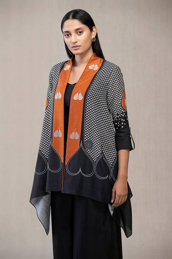 AMPM Black Chanderi Digital Print Jacket With Dress 4
