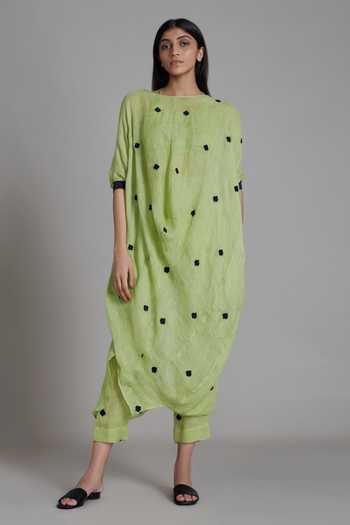 Vivo Malindi Tunic Dress With Frills - Green / Blue Abstract Print
