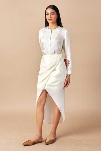 Buy AMPM Ivory Satin Organza Gul Front Slit Skirt Online Aza Fashions