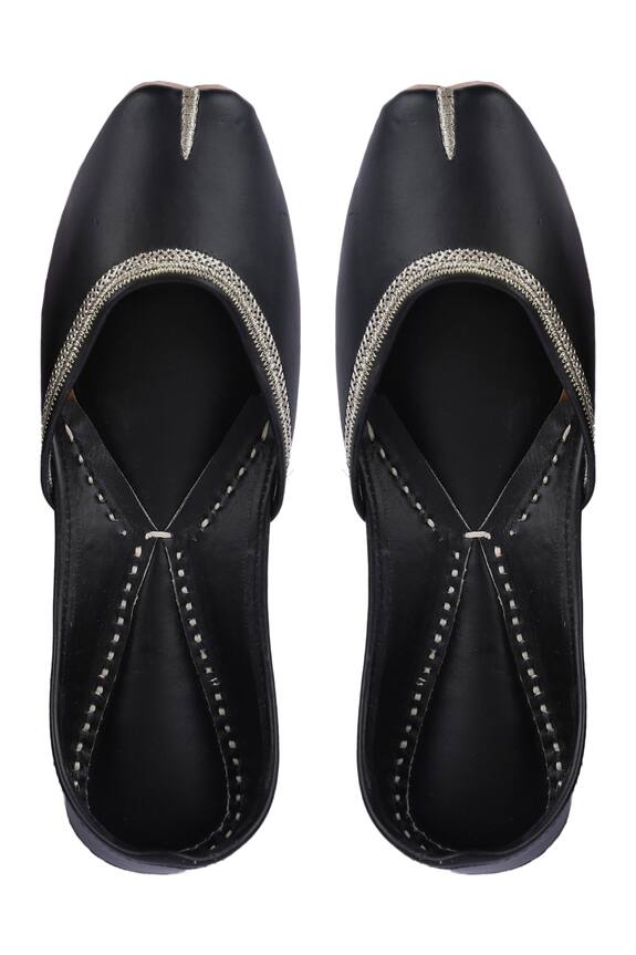 5 elements Black Faux Leather Embroidered Juttis 0