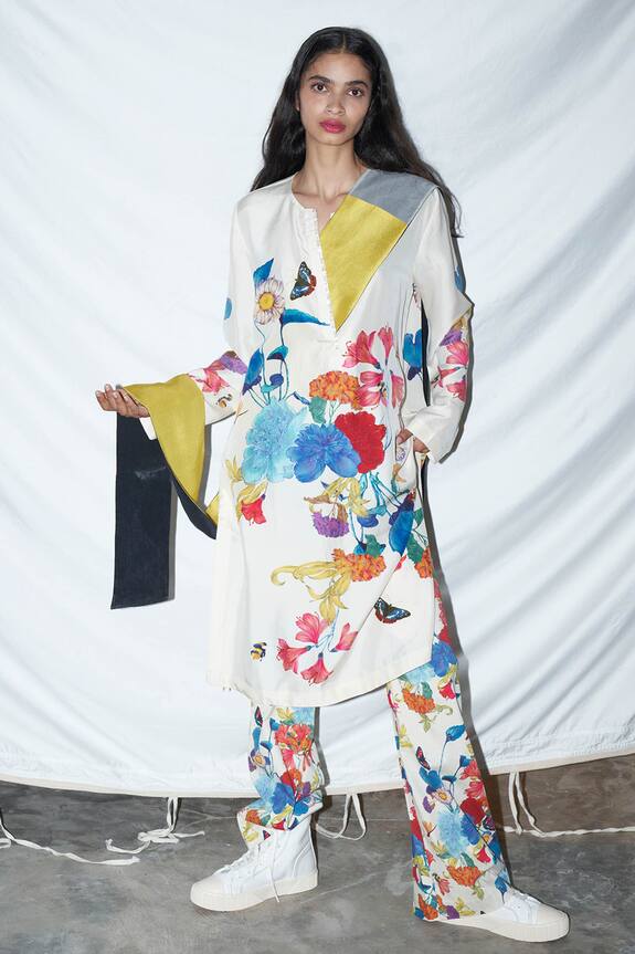 Anamika Khanna Multi Color Printed Silk Tunic And Pant Set 0