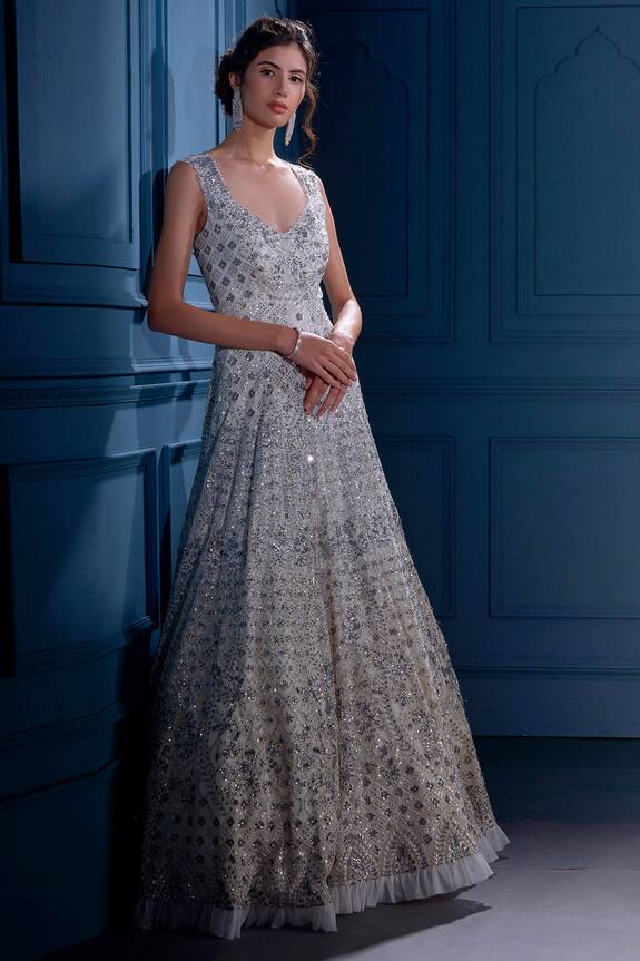 Angad Singh White Net Sequin Embellished Gown 3
