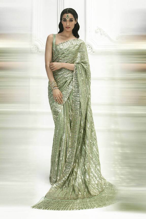 Manish Malhotra Green Georgette Embroidered Saree With Blouse 2