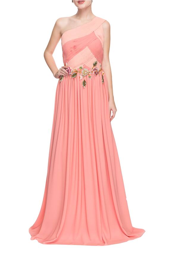Kashmiraa Pink One Shoulder Flared Gown 1