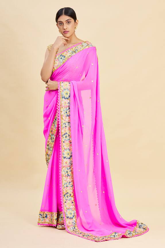 Buy Pallavi Jaikishan Pink Embroidered Saree Online Aza Fashions