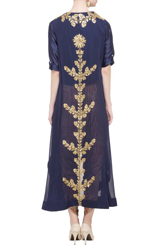 Debyani + Co Navy Blue Georgette And Silk Embellished Asymmetric Jacket And Dhoti 2