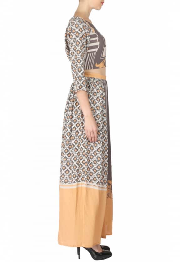 Soup by Sougat Paul Beige Moss Crepe Printed Crop Top And Skirt Set 3