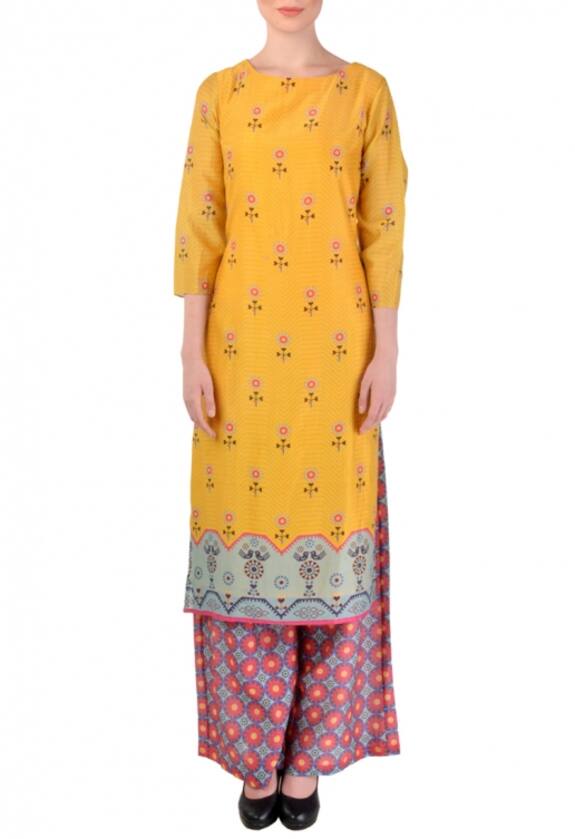 Soup by Sougat Paul Yellow Floral Printed Tunic With  Pink And Blue Printed Palazzos 1