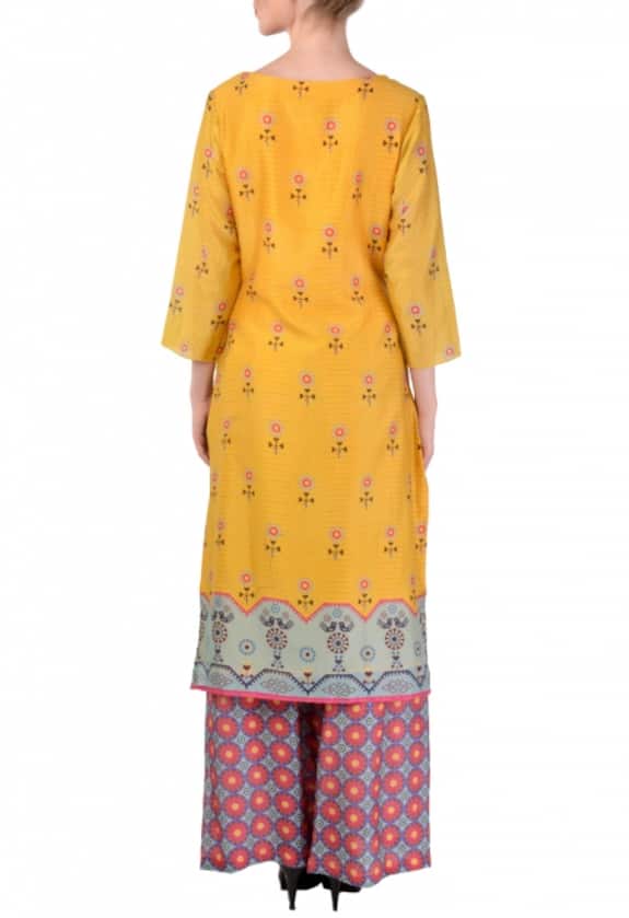 Soup by Sougat Paul Yellow Floral Printed Tunic With  Pink And Blue Printed Palazzos 2