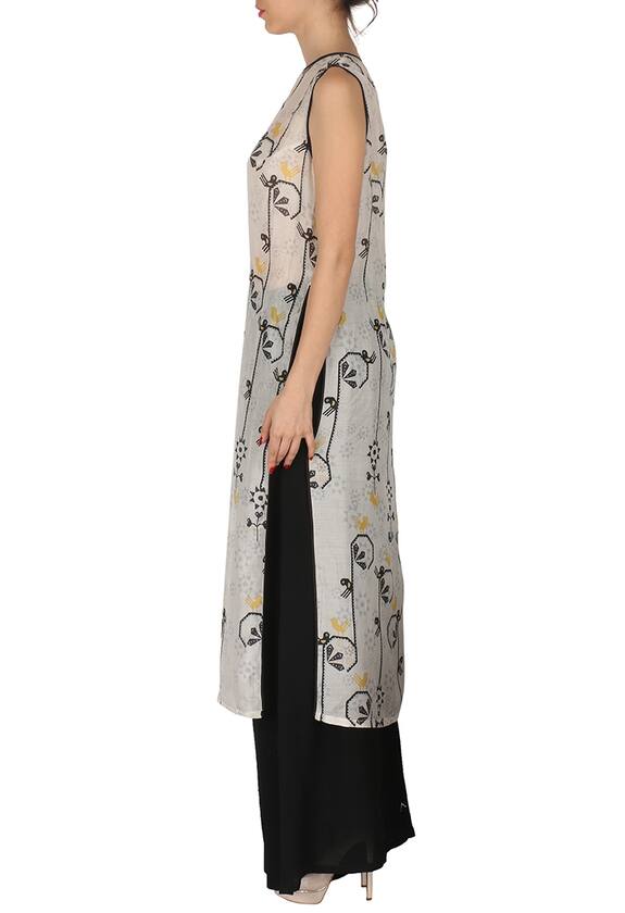 Soup by Sougat Paul White Bird Printed Tunic With Black Palazzos 3