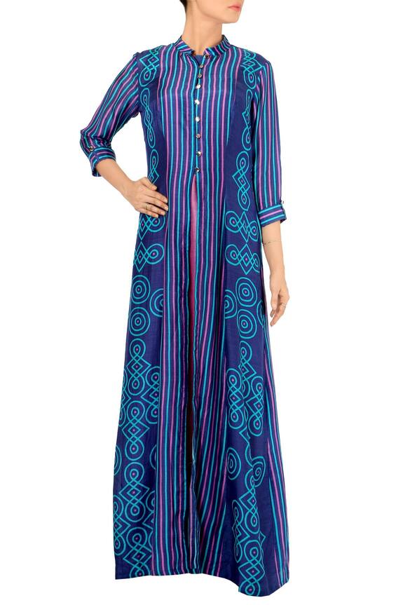 Soup by Sougat Paul Ink Blue Printed Jacket With Purple Maxi Dress 1