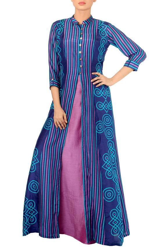 Soup by Sougat Paul Ink Blue Printed Jacket With Purple Maxi Dress 3