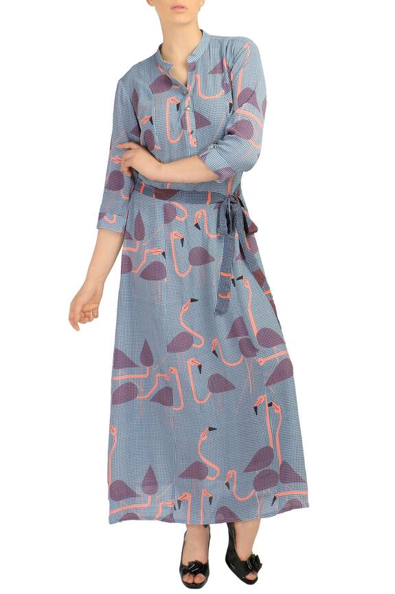 Soup by Sougat Paul Blue Moss Crepe Printed Maxi Dress With Belt 3