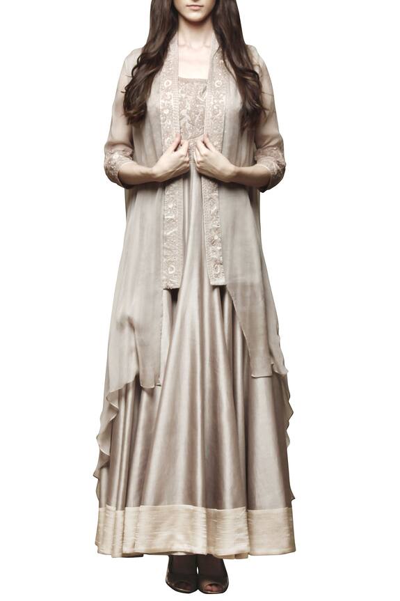 Divyam Mehta Grey Embroidered Anarkali With Cape 1