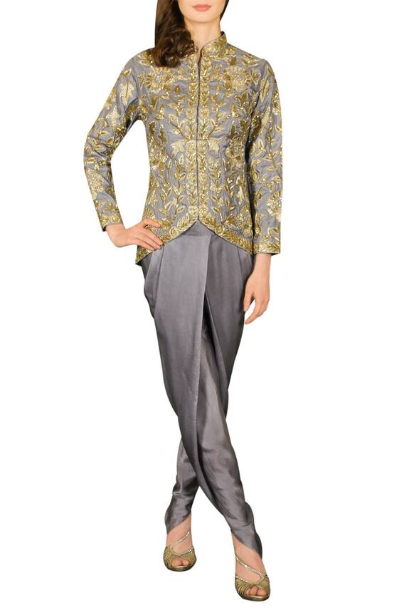 Chhavvi Aggarwal Grey Embroidered Jacket With Dhoti Pants 1