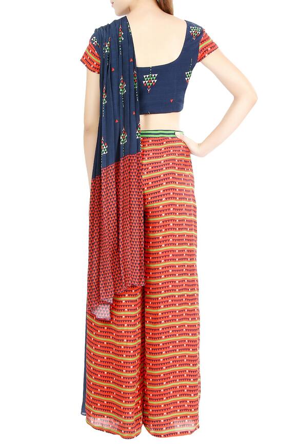 Soup by Sougat Paul Blue Crepe Printed Pant Saree With Jacket 2