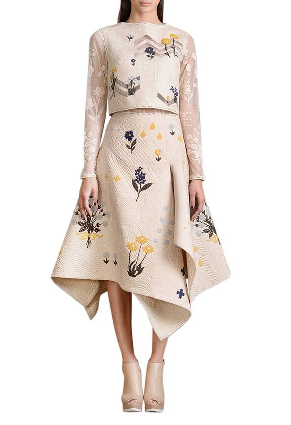 Sahil Kochhar Beige Quilted Floral Top 1