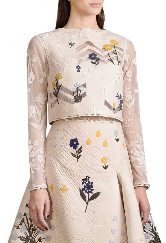 Sahil Kochhar Beige Quilted Floral Top 3