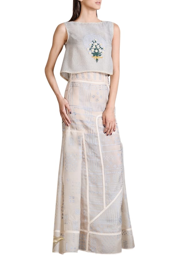 Sahil Kochhar Beige Embroidered Maxi Dress 1