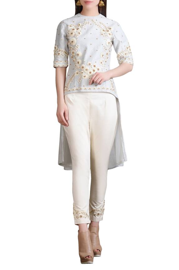 Sahil Kochhar Blue Quilted Top With Cream Fitted Pants 1