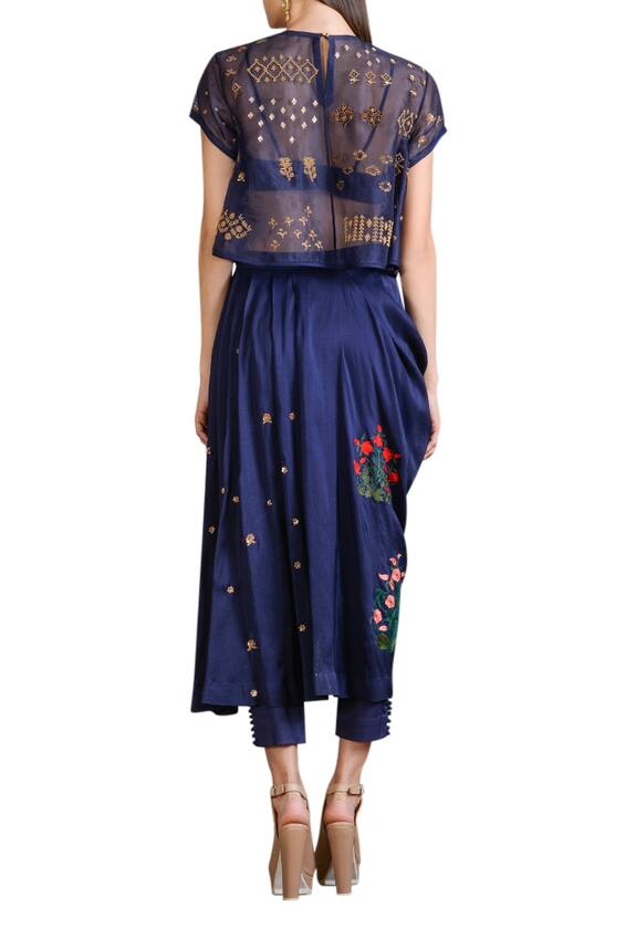 Sahil Kochhar Blue Raw Silk Draped Skirt And Sheer Embellished Top 2