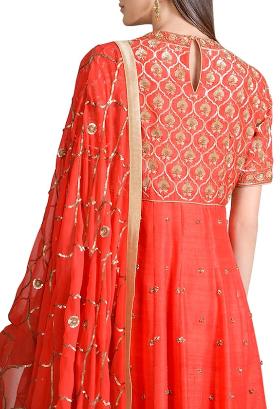 Sahil Kochhar Orange Raw Silk Embroidered Anarkali Set 2